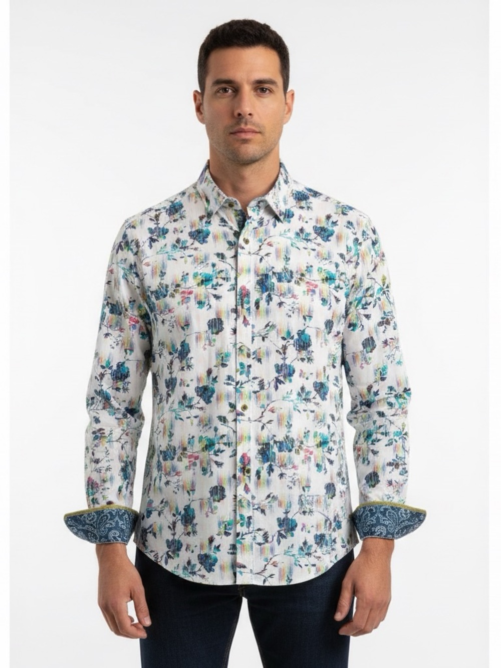 Robert Graham White Floral Button-Down Shirt with Blue Accents Large. Worn once